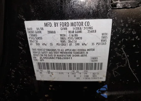 2008 Lincoln Mkx from USA, damaged, VIN 2LMDU68C78BJ30911